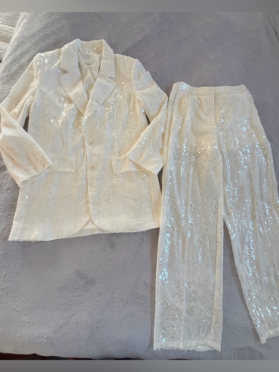 Zara Jackets & Blazers - Zara Ivory White Sequin Blazer & Pants Set Size S
